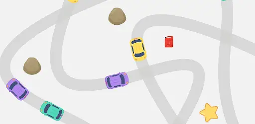 Car Flow - Horizontal showcase of the puzzle game featuring colorful cars and grid-based traffic management